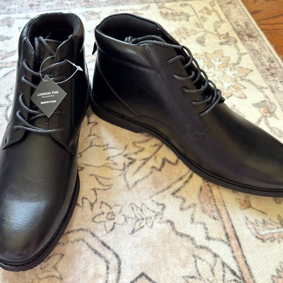 London Fog Men’s Black Dress Boots – Memory Foam Comfort – Size 13 NIB - Picture 1 of 11
